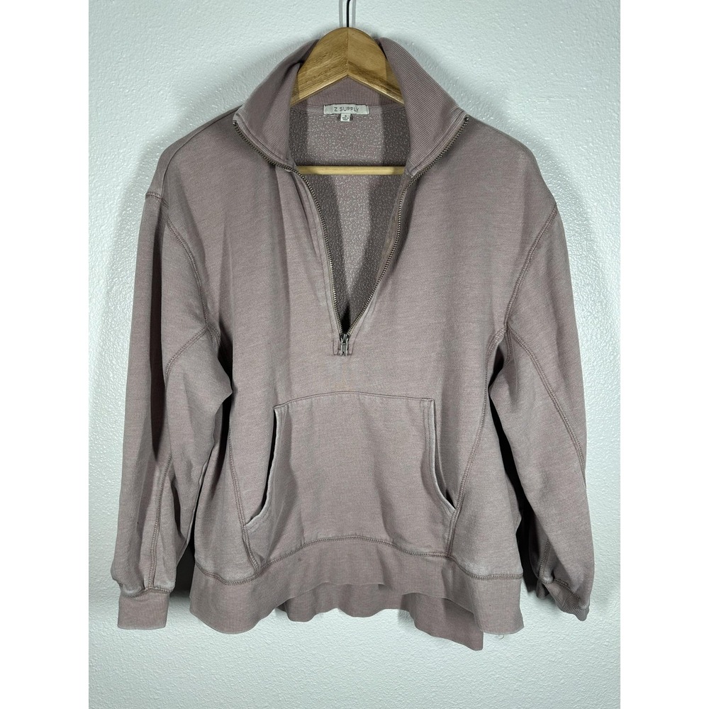 Z Supply Sweatshirt Womens Small Mauve Quarter Zip Pullover Kangaroo Pocket